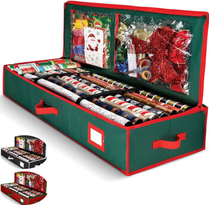 Picture of Premium Gift Wrap Organizer, Christmas Wrapping Paper Storage Bag w/Useful Pockets for Xmas Accessories, Fits upto 24 Rolls, Large Capacity Storage Box, 1 Count (Pack of 1)