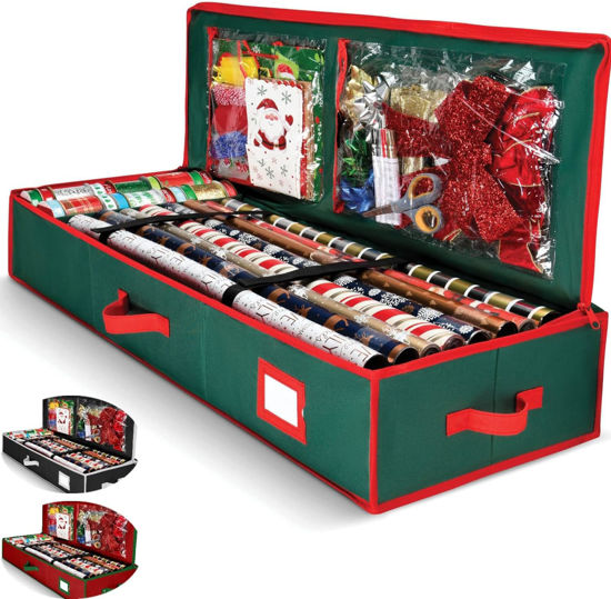 Picture of Premium Gift Wrap Organizer, Christmas Wrapping Paper Storage Bag w/Useful Pockets for Xmas Accessories, Fits upto 24 Rolls, Large Capacity Storage Box, 1 Count (Pack of 1)