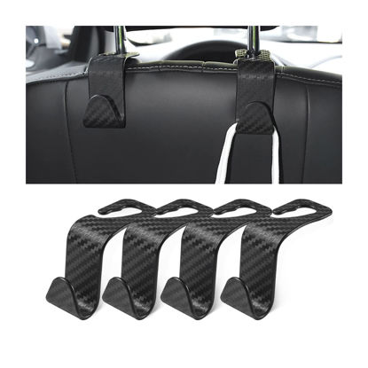 Picture of Hanemia Car Back Seat Headrest Hooks, 4 Pack Carbon Fiber Stylish Back Seat Hanger for Car Handbag Clothes Coats Grocery Bags, Car Interior Accessories (Carbon Fibre/Black)