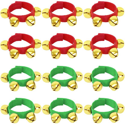 Picture of Augshy 12 Packs Christmas Wristbands Jingle Bells with Gold Bells, Bracelet Ankle Bells Musical Instruments for Christmas Gifts Kids Party Favor Toys (6Red and 6Green)