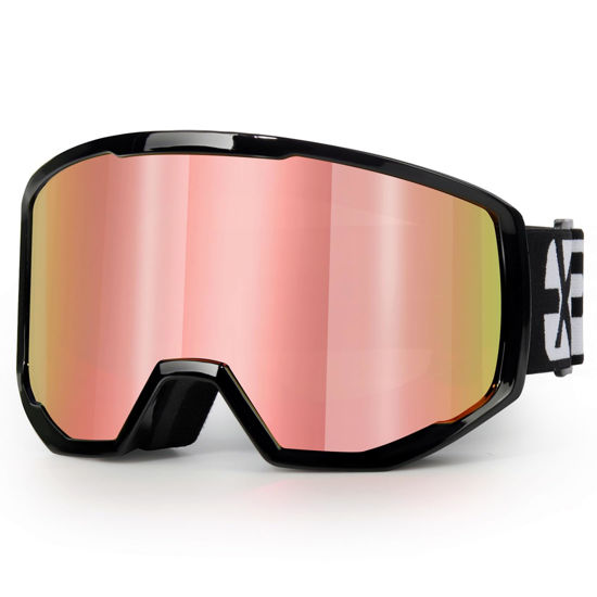 Picture of EXP VISION Ski/Snowboard Goggles for Men Women, OTG Snow Goggles Anti Fog UV Protection (Black Frame Rose Gold)