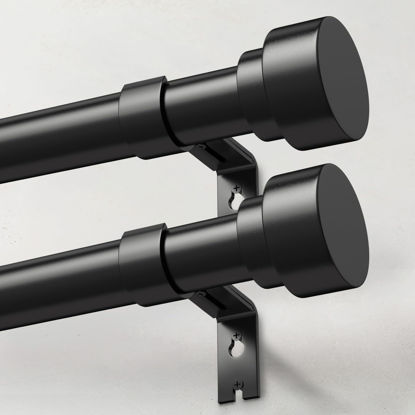 Picture of IFELS 2 Pack Heavy Duty Curtain Rods for Windows 48 to 84 Inch, 1 Inch Black Adjustable Curtain Rod Set with Easy Installation and Modern Design (A1,Black,30-90",2Pack)