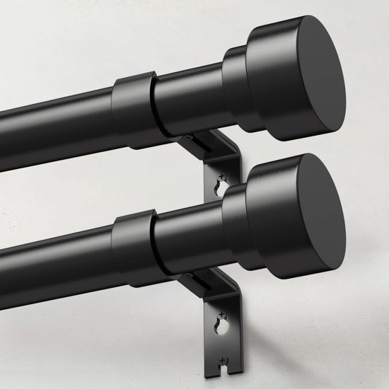 Picture of IFELS 2 Pack Heavy Duty Curtain Rods for Windows 48 to 84 Inch, 1 Inch Black Adjustable Curtain Rod Set with Easy Installation and Modern Design (A1,Black,30-90",2Pack)