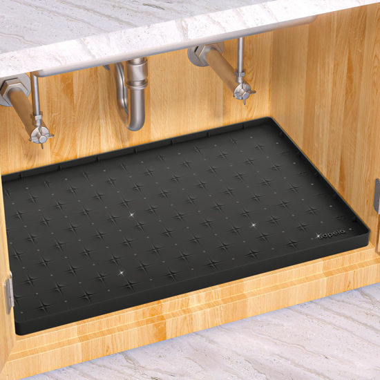Picture of Sdpeia Under Sink Organizer Waterproof Under Sink Mat for Kitchen and Bathroom - Protects Cabinets from Leaks 22 x 14 inches Shelf Liner Feeding Mat Litter Mat(Black)