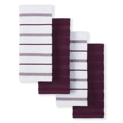 Picture of KitchenAid Albany Kitchen Towel 4-Pack Set, Boysenberry Purple/White, 16"x26"
