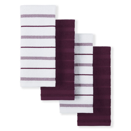 Picture of KitchenAid Albany Kitchen Towel 4-Pack Set, Boysenberry Purple/White, 16"x26"