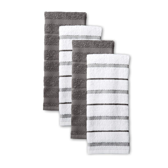 Picture of KitchenAid Albany Kitchen Towel 4-Pack Set, Charcoal Grey/White, 16"x26"