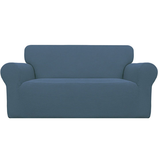 Picture of Easy-Going Stretch Loveseat Slipcover 1-Piece Sofa Cover Furniture Protector Couch Soft with Elastic Bottom for Kids Polyester Spandex Jacquard Fabric Small Checks (Loveseat, Bluestone)