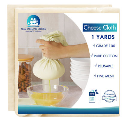 Picture of 1 Yards Reusable Cheesecloth, Grade 100, Cheese Cloth for Straining Craft, 100% Cotton Unbleached Muslin Cloth Strainer for Cooking, Baking, Juicing, Cheese Making