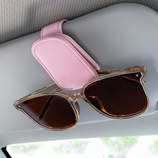 Picture of KIWEN Sunglasses Holders for Car Visor, Magnetic Leather Glasses Eyeglass Clip for Car, Ticket Card Clip Sunglasses Mount, Car Visor Accessories Gadgets (1, Pink)
