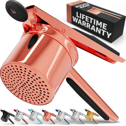 Picture of PriorityChef Large 15oz Potato Ricer, Heavy Duty Stainless Steel Potato Masher and Ricer Kitchen Tool, Press and Mash Kitchen Gadget For Perfect Mashed Potatoes - Everytime, Rose Gold and Black