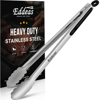 Picture of Eddeas Grill Tongs, 17 Inch Extra Long BBQ Tongs, Heat Resistant 600 Degrees Stainless Steel tongs, Kitchen Metal Locking Tongs for Cooking, Grilling, Outdoor Barbecue