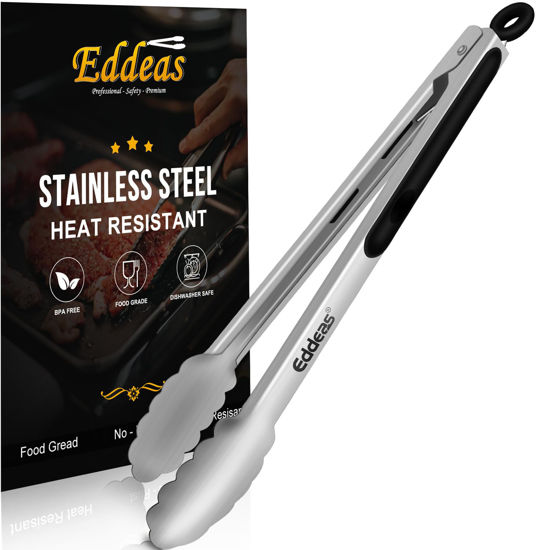 Picture of Eddeas Kitchen Tongs - 12 inch Heavy Duty Food Tongs, Ergonomic Grip,Superior Stainless Steel and Non-Slip Heat Resistant handle - Perfect for Cooking, Salad, Grilling, Barbecue,Dishwasher safe