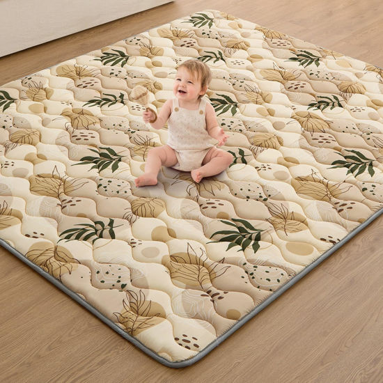 Picture of Blissful Diary Baby Play Mats for Floor, 71x59 Inch Extra Thicker & Large Soft Cushioning Foam Playmats for Babies and Toddlers, Foldable Washable Baby Crawling Mat for Playpen, Earth Tones Design