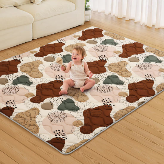 Picture of Blissful Diary Baby Play Mats for Floor, 71x59 Inch Extra Thicker & Large Soft Cushioning Foam Playmats for Babies and Toddlers, Foldable Washable Baby Crawling Mat for Playpen, Boho Design