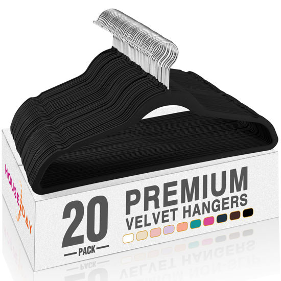 Picture of HOUSE DAY Premium Velvet Hangers, Non-Slip Thin Flocked Felt Hangers, Sturdy Clothes Hangers Heavy Duty Coat Hangers & Suit Hangers, Durable Suit Hangers for Closet Space Saving (20 Pack, Black)