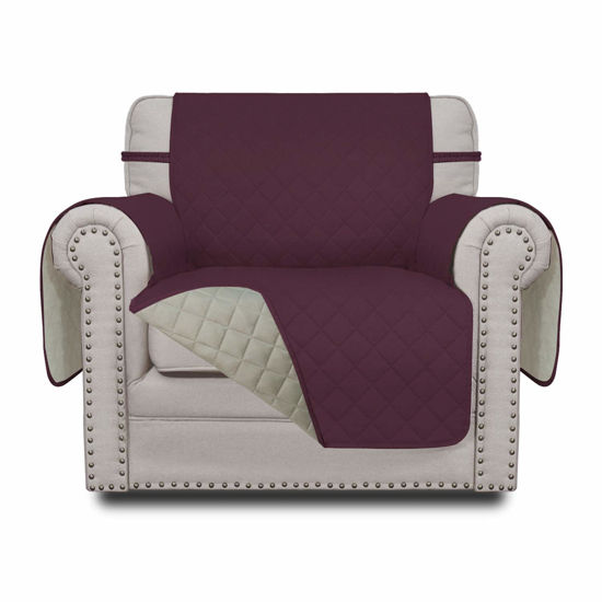 Picture of Easy-Going Chair Sofa Slipcover Reversible Sofa Cover Water Resistant Couch Cover Furniture Protector Cover with Elastic Straps for Pets Kids Children Dog Cat (Chair, Wine/Beige)