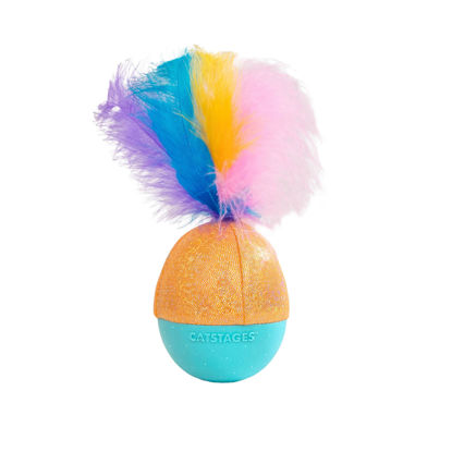 Picture of Catstages Whack N’ Wobble Ball Interactive Cat Toy Catnip Coated Wobble Ball with Feathers and Bells, Turquoise