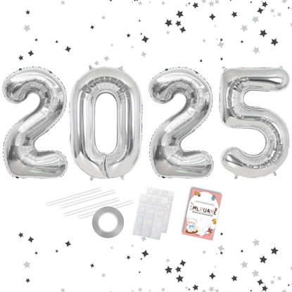 Picture of Smlpuame 40 Inch 2025 Balloons Silver, Huge Foil Number Balloons for Happy New Years Festival Celebration Prom Party Supplies Class of 2025 Graduation Decorations