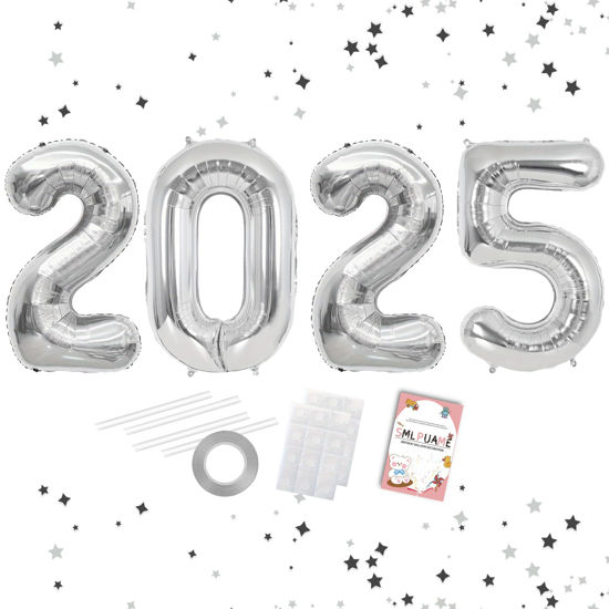 Picture of Smlpuame 40 Inch 2025 Balloons Silver, Huge Foil Number Balloons for Happy New Years Festival Celebration Prom Party Supplies Class of 2025 Graduation Decorations