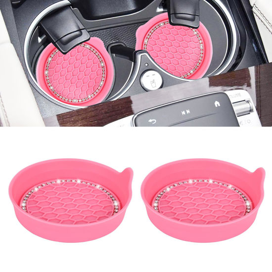 Picture of Amooca Car Cup Coaster Universal Non-Slip Cup Holders Bling Crystal Rhinestone Car Interior Accessories 2 Pack Sakura Pink