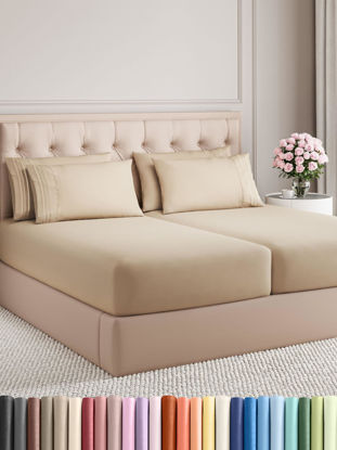 Picture of Split King 7 Piece Sheet Set - Breathable & Cooling Sheets - Hotel Luxury Bed Sheets - 1 Flat Sheet, 2 Fitted Sheets & 4 Pillowcases - Easy Fit, Soft & Wrinkle Free - Split King Cream Sheets