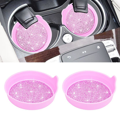 Picture of Amooca Car Cup Coaster Universal Non-Slip Cup Holders Bling Crystal Rhinestone Car Interior Accessories 2 Pack Pink Whole Rhinestone