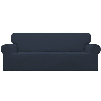 Picture of Easy-Going Stretch Sofa Slipcover 1-Piece Sofa Cover Furniture Protector Couch Soft with Elastic Bottom for Kids, Polyester Spandex Jacquard Fabric Small Checks (Sofa, Dark Blue)