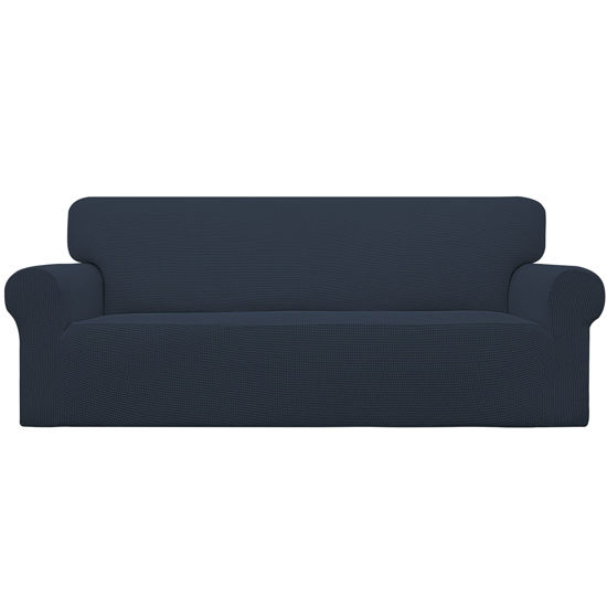 Picture of Easy-Going Stretch Sofa Slipcover 1-Piece Sofa Cover Furniture Protector Couch Soft with Elastic Bottom for Kids, Polyester Spandex Jacquard Fabric Small Checks (Sofa, Dark Blue)