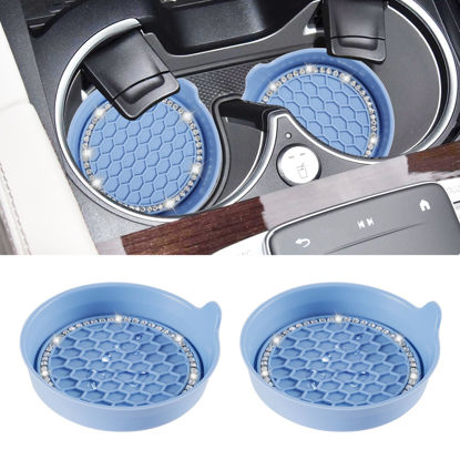 Picture of Amooca Car Cup Coaster Universal Non-Slip Cup Holders Bling Crystal Rhinestone Car Interior Accessories 2 Pack Gray Blue