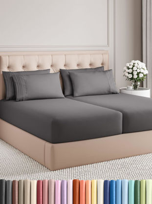 Picture of Split King 7 Piece Sheet Set - Breathable & Cooling Sheets - Hotel Luxury Bed Sheets - 1 Flat Sheet, 2 Fitted Sheets & 4 Pillowcases - Easy Fit, Soft & Wrinkle Free - Split King Dark Grey Sheets
