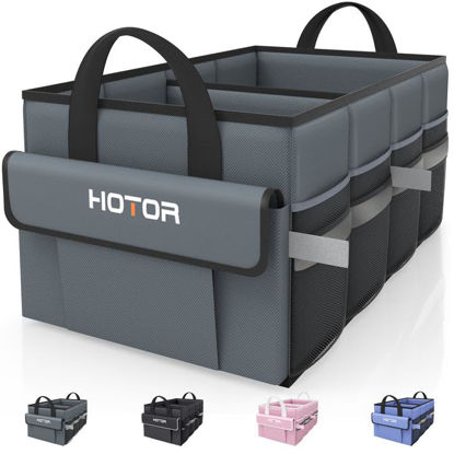 Picture of HOTOR Foldable Trunk Organizer - SUV, Sedan & Van, Sturdy Base Panel for Car Accessories, Grey, 2 Compartments, 21.3"12.6"10.6"