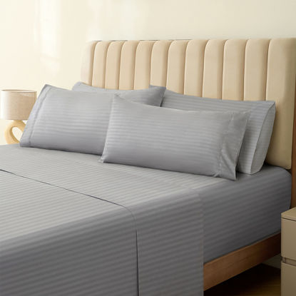 Picture of LuxClub 6 PC Full Size Sheet Set Bed Sheets, Breathable Luxury Bed Sheets, Deep Pockets 18" Wrinkle Free Cooling Bed Sheets Machine Washable Hotel Bedding (Full, Striped Light Grey)