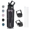 Picture of BJPKPK Insulated Water Bottles with Straw Lid, 40oz Stainless Steel Water Bottles with 3 Lids, Large Metal Water Bottle, BPA Free Leakproof Thermos Water Bottle for Sports & Gym- Midnight