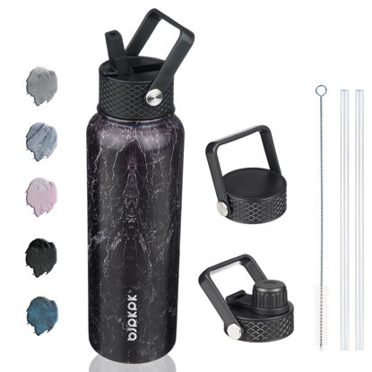 Picture of BJPKPK Insulated Water Bottles with Straw Lid, 40oz Stainless Steel Water Bottles with 3 Lids, Large Metal Water Bottle, BPA Free Leakproof Thermos Water Bottle for Sports & Gym- Midnight