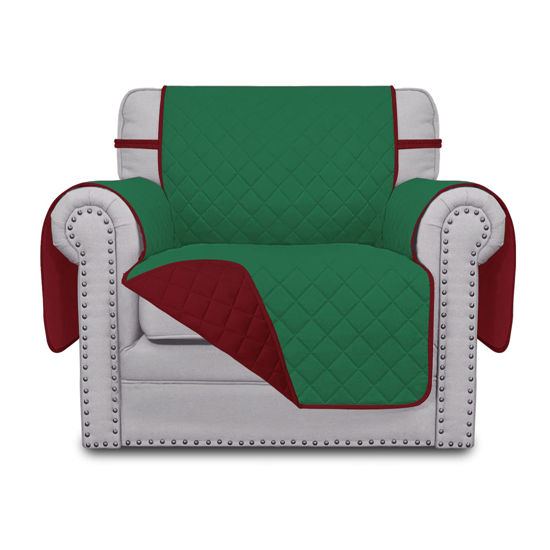 Picture of Easy-Going Chair Sofa Slipcover Reversible Sofa Cover Water Resistant Couch Cover Furniture Protector Cover with Elastic Straps for Pets Kids Children Dog Cat (Chair, Green/Christmas Red)