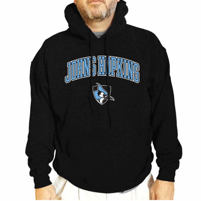 Picture of Campus Colors Adult Arch & Logo Soft Style Gameday Hooded Sweatshirt (Johns Hopkins Blue Jays - Black, XX-Large)
