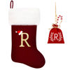 Picture of Eoocan 20 Inches Monogram Christmas Stockings Wine Red Velvet with White Super Soft Plush Cuff Embroidered Stockings Classic Personalized Stocking Decorations for Family Holiday Season Decor(Letter R)