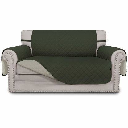 Picture of Easy-Going Reversible Loveseat Couch Cover for 2 Cushion Couch Sofa Cover for Dogs Water Resistant Furniture Protector with Foam Sticks Elastic Straps for Pet (Loveseat, Army Green/Beige)