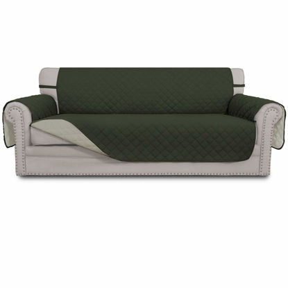 Picture of Easy-Going 4 Seater Sofa Slipcover Reversible Sofa Cover Water Resistant Couch Cover with Foam Sticks Elastic Straps Furniture Protector for Pets Children Dog Cat (XX-Large, Army Green/Beige)