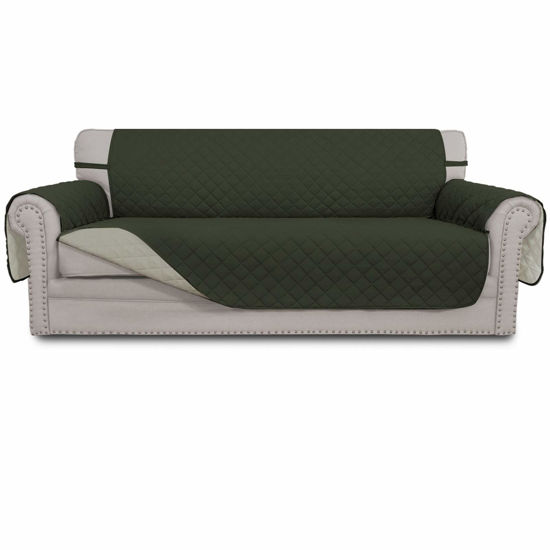 Picture of Easy-Going 4 Seater Sofa Slipcover Reversible Sofa Cover Water Resistant Couch Cover with Foam Sticks Elastic Straps Furniture Protector for Pets Children Dog Cat (XX-Large, Army Green/Beige)