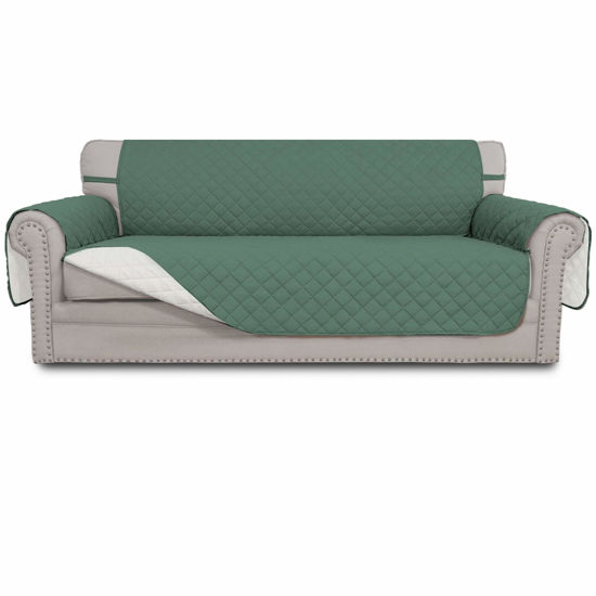 Picture of Easy-Going 4 Seater Sofa Slipcover Reversible Sofa Cover Water Resistant Couch Cover with Foam Sticks Elastic Straps Furniture Protector for Pets Children Dog Cat (XX-Large, Cyan/Ivory)