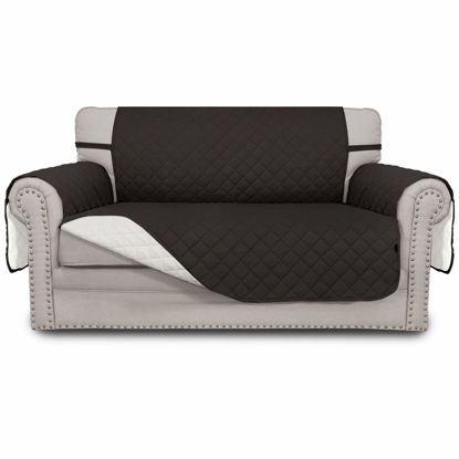 Picture of Easy-Going Reversible Loveseat Couch Cover for 2 Cushion Couch Sofa Cover for Dogs Water Resistant Furniture Protector with Foam Sticks Elastic Straps for Pet (Loveseat, Chocolate/Ivory)