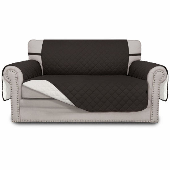 Picture of Easy-Going Reversible Loveseat Couch Cover for 2 Cushion Couch Sofa Cover for Dogs Water Resistant Furniture Protector with Foam Sticks Elastic Straps for Pet (Loveseat, Chocolate/Ivory)