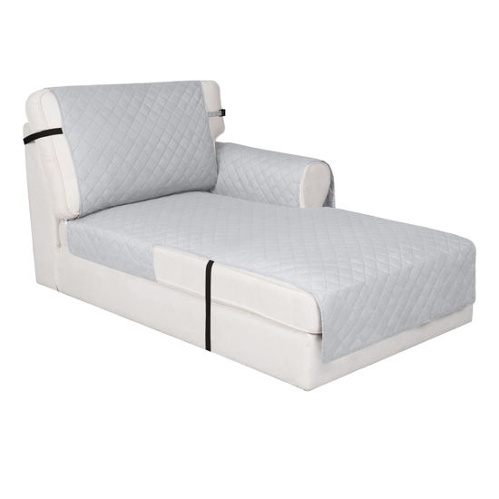 Picture of Easy-Going Reversible Chaise Lounge Couch Cover Water Resistant Sofa Cover Sectional L Shaped Sofa Slipcover with Adjustable Straps Furniture Protector for Dogs (115X34 in, Light Gray/Light Gray)