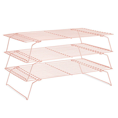 Picture of Cooling Rack for Baking 3 Tiers, 16" x 10" Cookie Cooling Wire Rack Stackable Collapsible Nonstick, Stainless Steel Baking Cooking Cooling Racks with Optimum Air Flow, Rose Gold