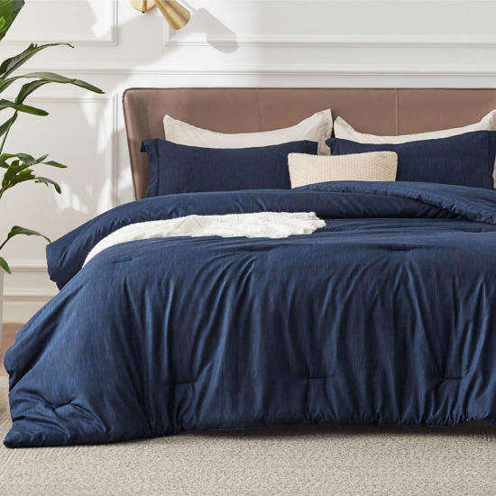 Picture of Bedsure California King Comforter Set - Navy Comforter Cal King Size, Soft Bedding for All Seasons, Cationic Dyed Bedding Set, 3 Pieces, 1 Comforter (104"x96") and 2 Pillow Shams (20"x36"+2")