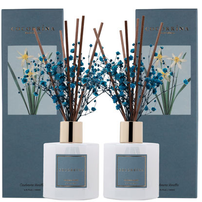 Picture of Cocorrína Premium Reed Diffuser Set with Preserved Baby's Breath & Cotton Stick Cashmere Vanilla 2 Packs, 6.7oz Scent Fragrance Oil Diffuser for Bedroom Bathroom Home Décor