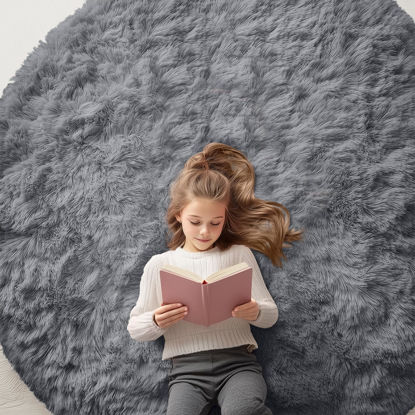 Picture of OLANLY Light Grey Round Rugs for Bedroom - Machine Washable, 6x6 Feet Circle Area Rugs for Living Room, Soft Fluffy Shaggy Carpet for Teen Girls and Boys, Dorms, Nursery Rooms, Home Decor Aesthetic