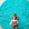 Picture of OLANLY Teal Blue Round Rugs for Bedroom - Machine Washable, 9x9 Feet Circle Area Rugs for Living Room, Soft and Fluffy Shaggy Carpet for Teen Girls and Boys, Nursery Rooms, Dorms, Home Decor Aesthetic
